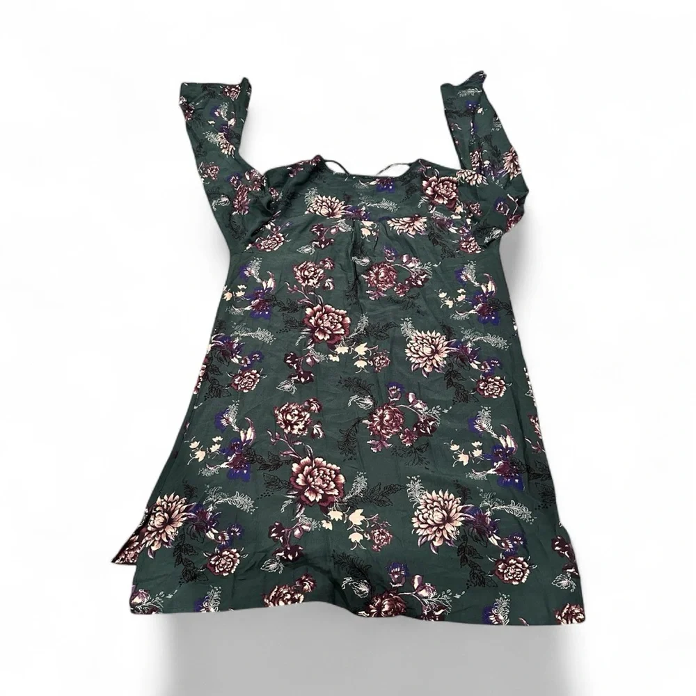 FREE PEOPLE Heartbeat Green Floral Bell Long Sleeve Tunic Mini Dress Oversize L